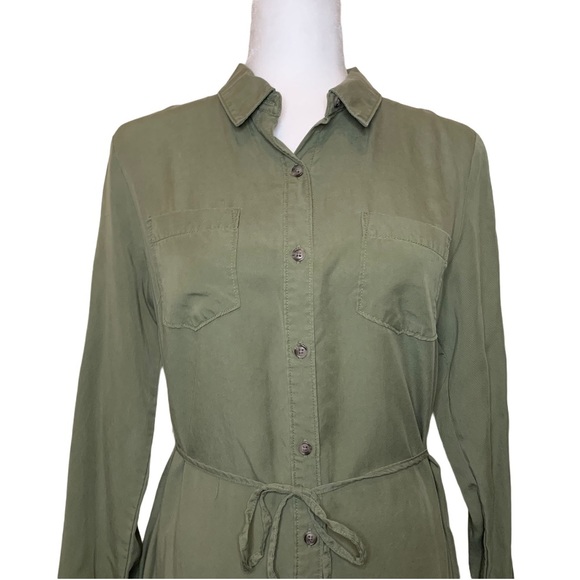 Merona Olive Green Button Up Shirt Dress Small - Picture 2 of 6